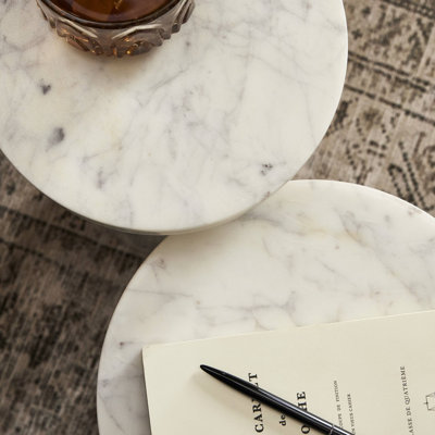Mabel Nesting End Tables-Veined White Marble