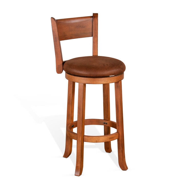 Spitler Swivel Upholstered Counter Stool with Solid Wood Frame, Rustic Oak, Bar Stool (30" Seat Height)