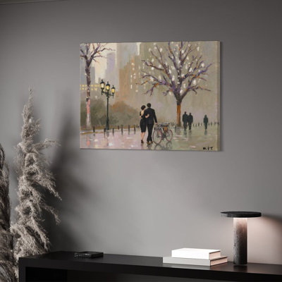 City Couple Stroll, 16 X 20, Built-In Wooden Frame