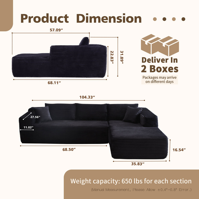 Kailayah Compression Packed 2 - Piece Upholstered Sectional, Black Polyester, Right Hand Facing
