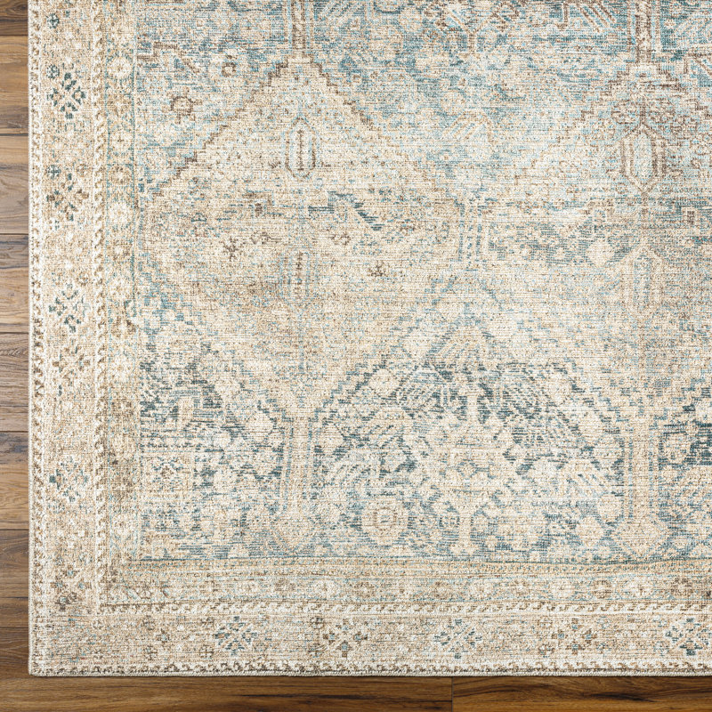 Marlene Blue and Beige Synthetic Rectangular Rug
