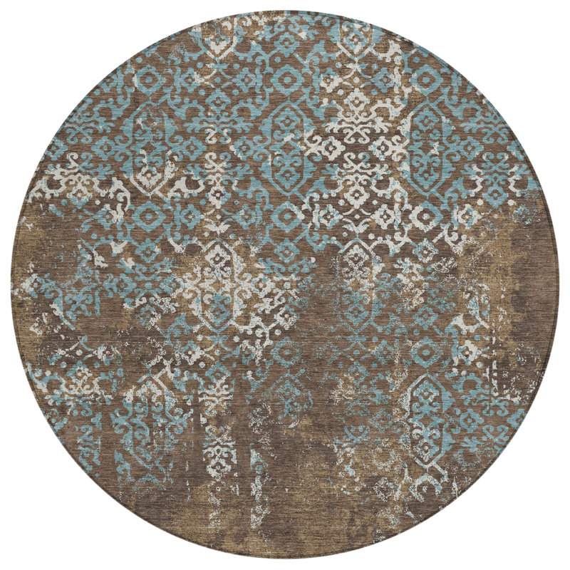 Machine Washable Indoor/Outdoor Chantille ACN2713 Casual Rug, 8' Round, Brown