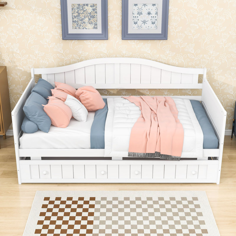 Elegant Twin Wood Daybed with Twin Trundle, White