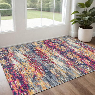 Tapis bleu abstrait Dhurrie 2 pi x 4 pi