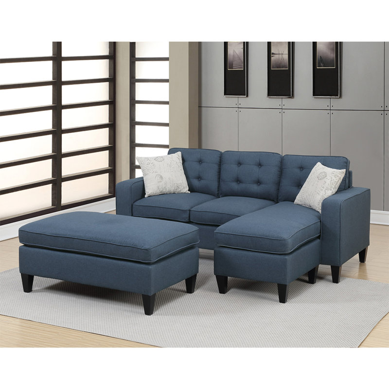 Modern Sofa Polyfiber Reversible Sectional Sofa With Ottoamn