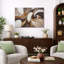 Œuvre abstraite de courbe fluide or brun, images de salon de luxe, impression sur toile encadrée, impression numérique-126054332-126054336