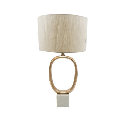 D14x28.5" Oval Shape Cut Out Metal Table Lamp with Cream Linen Shade