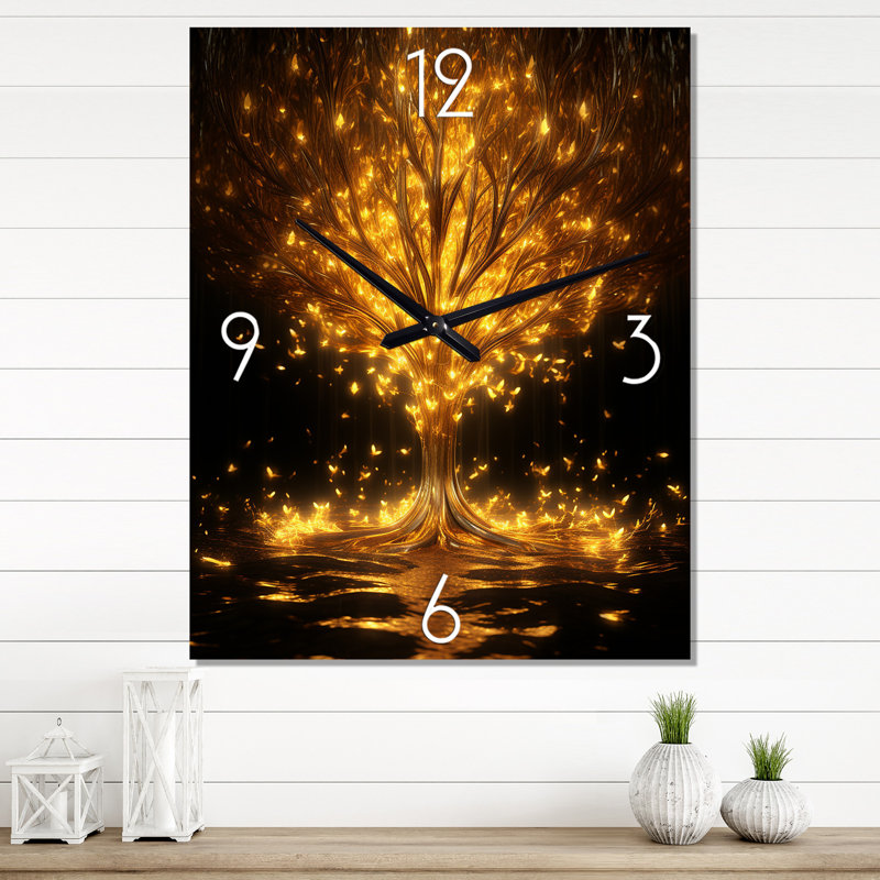 Golden Tree Of Bliss - Très grandes horloges murales géométriques modernes, H 32 po x l 16 po x P 1 po