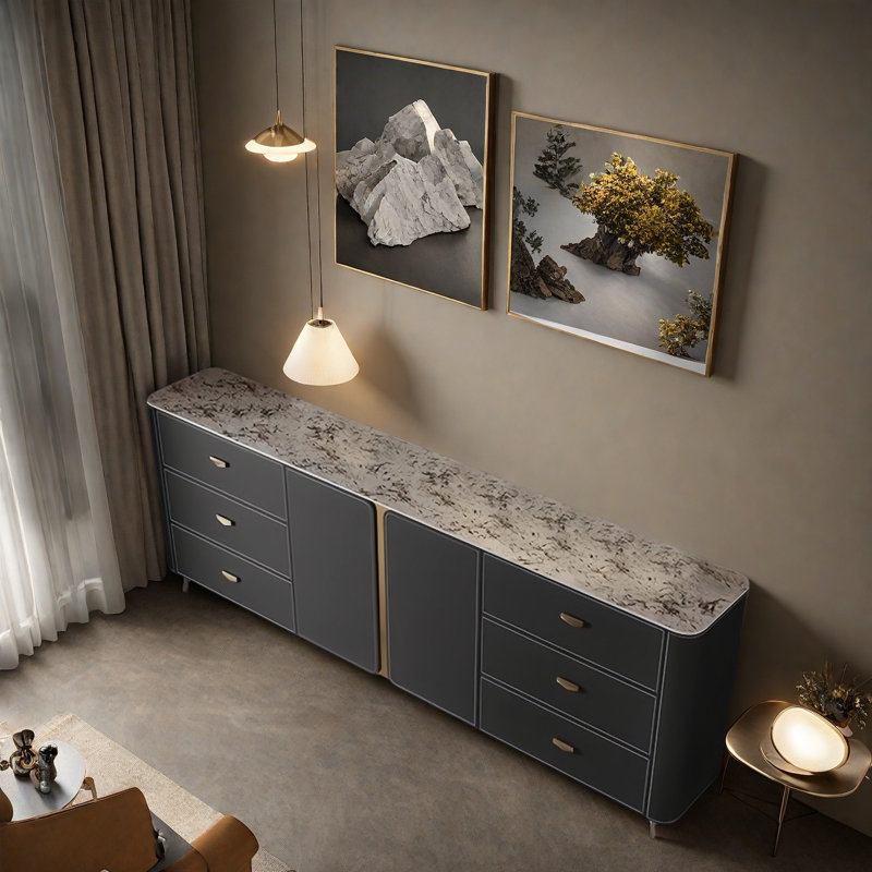 Italian Minimalist Luxury Sideboard, 35.43" H x 70.87" W x 13.78" D, Dark gray