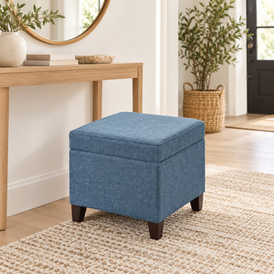 17.5" Square Linen Blend Upholstered Storage Ottoman