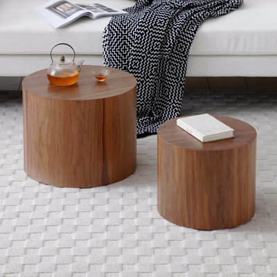 Round Coffee Table Set Of 2 Nesting Coffee Tables For Mdf With Veneer For Living Room Office Bedroom Natural 4Colors