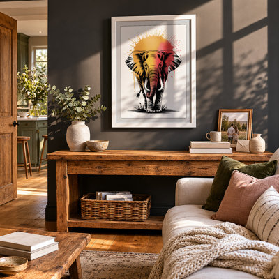 Elephant at Sunrise Modern - Framed Print