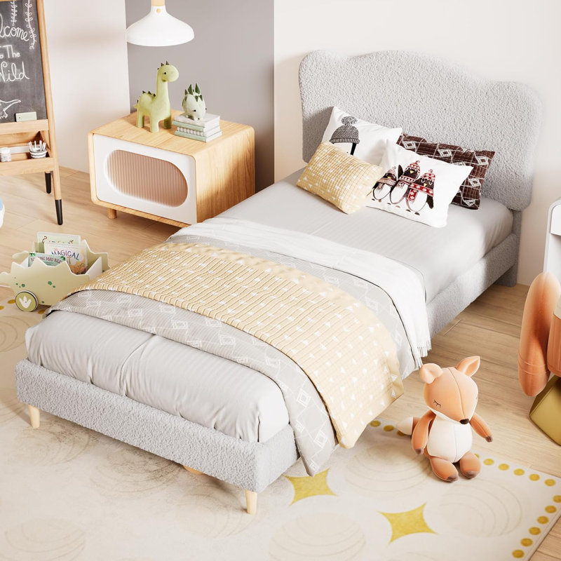Modern Style Upholstered Twin/Full/Twin XL Daybed Frame for Kids, Twin Platform Bed with Adjustable Scallop Headboard