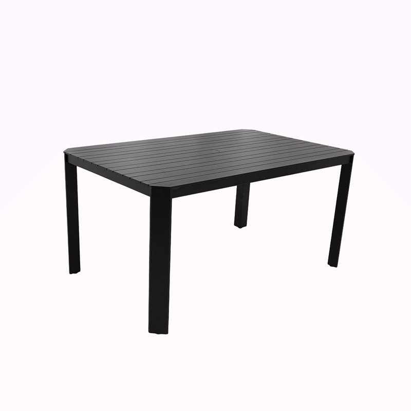 Table d'extérieur moderne en aluminium avec lattes larges et étroites, coins inclinés, grand trou pour parasol de 2 po et patins antidérapants réglables