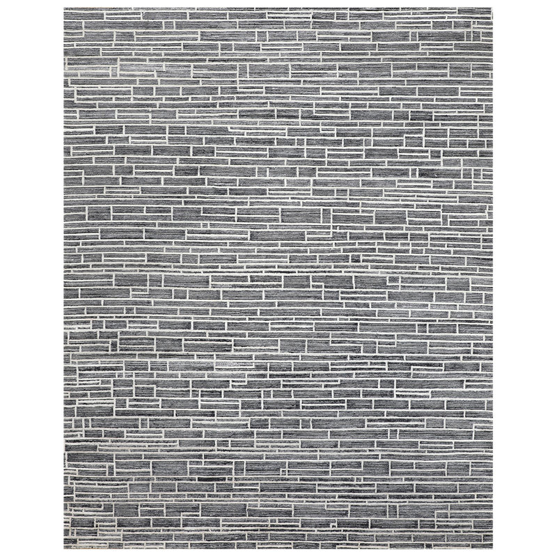 Geometric Area Rug in Ivory/Black, Rectangle 8' x 10'