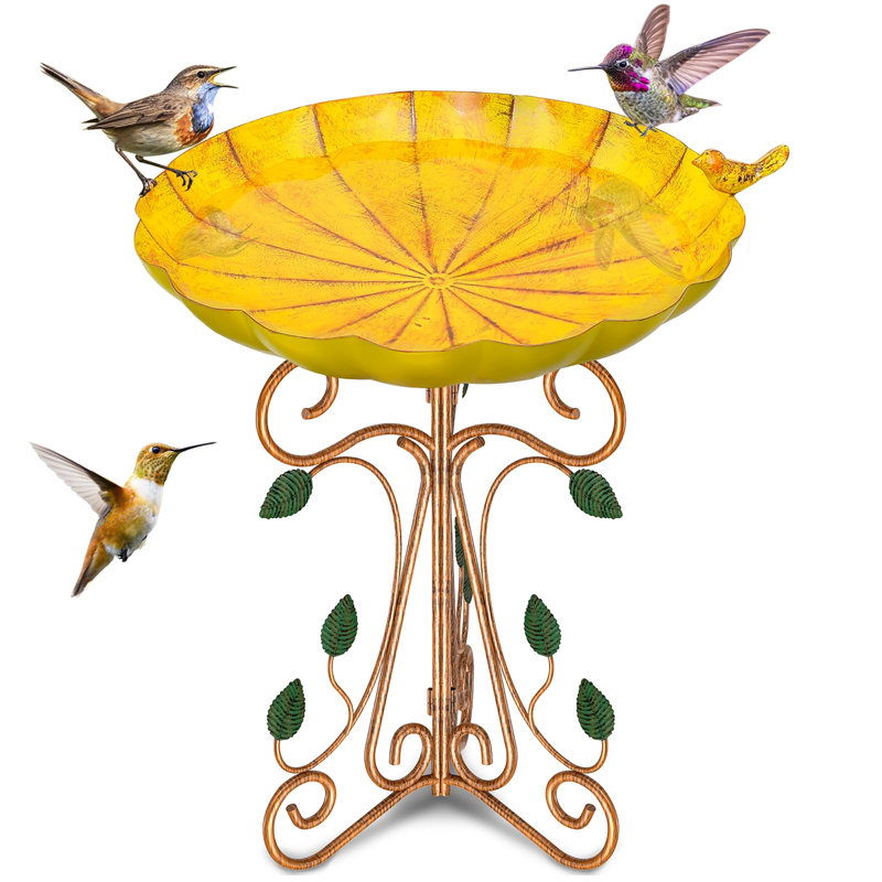Bain d'oiseaux en métal 13 po de diamètre, Jaune rétro