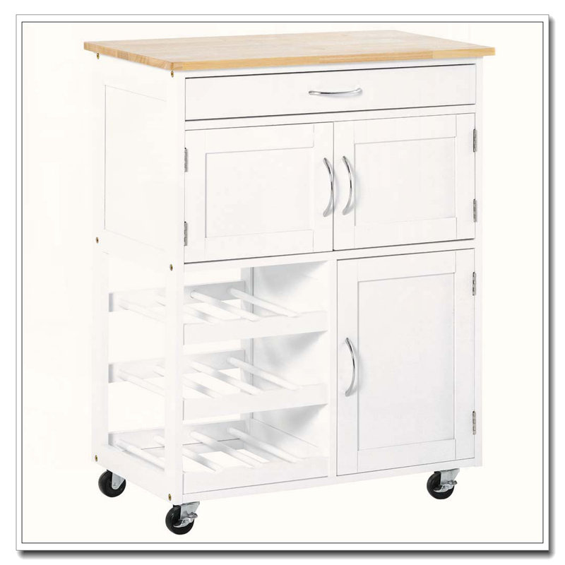 Bar Cart Rolling Kitchen Island with Wine Rack