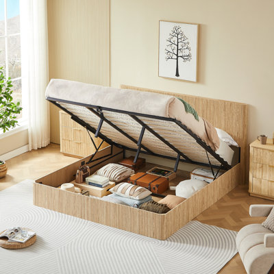 Lift Storage Bed Frame With Wingback,No Box Spring Needed