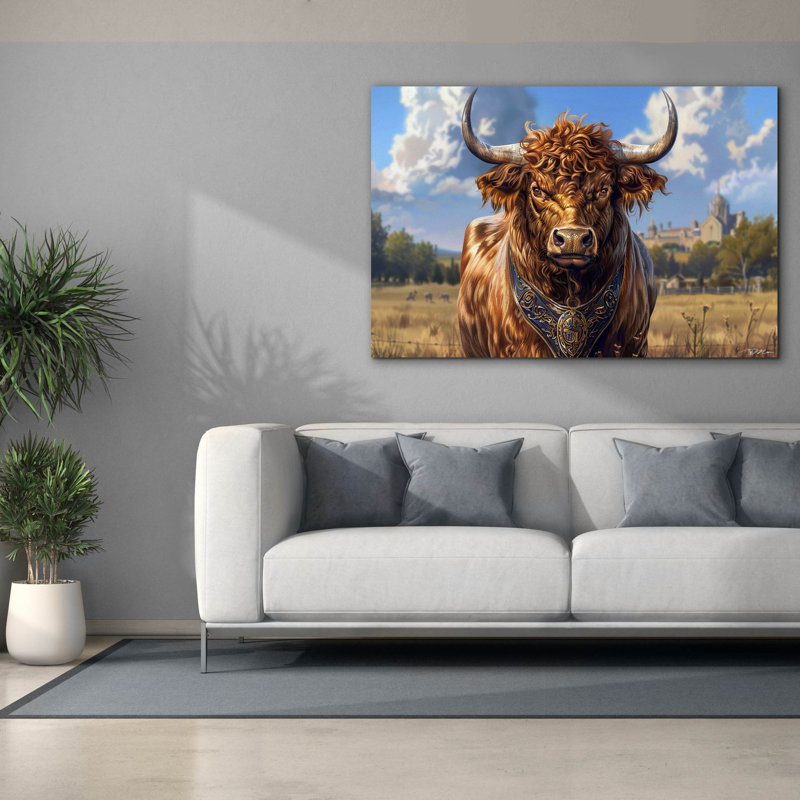 «Bull In The Country» par Momart, art mural sur toile, 18 po x 12 po, H 40 po x l 60 po x P 1,5 po