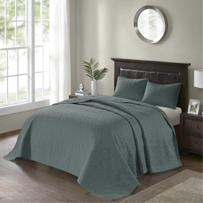 Couvre-lit réversible 3 pièces pour très grand lit - Courtepointe A Dream Tranquil, rembourrage en coton prélavé, avec 2 taies décoratives de style sophistiqué, deux