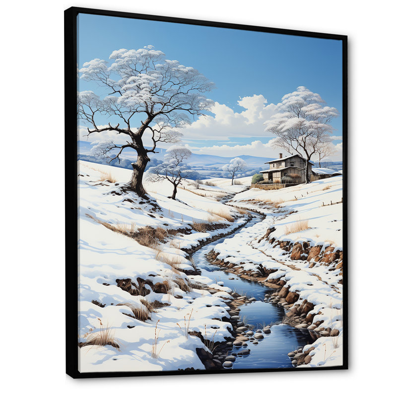 Snow Winters River Solitude I " Snow Winters River Solitude I ", 44" H x 34" W x 1.5" D, Black Floater Framed