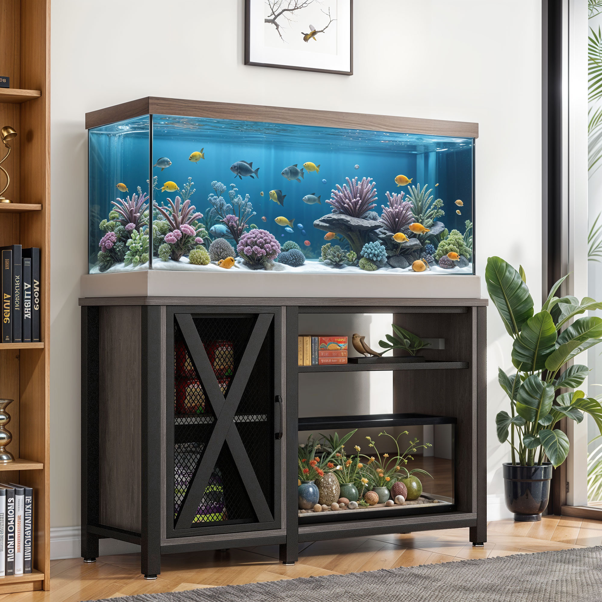 Tucker Murphy Pet™ Heavy-Duty Metal Aquarium Stand with Power Outlets ... - Large Capacity Aquarium Pour-Over