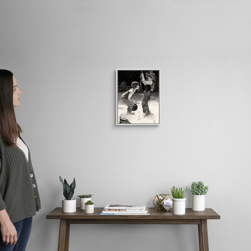 Norman Rockwell, Tom Sawyer: chat mort (étude), art mural, H 16 po x l 13 po x P 1,75 po, Cadre flottant blanc