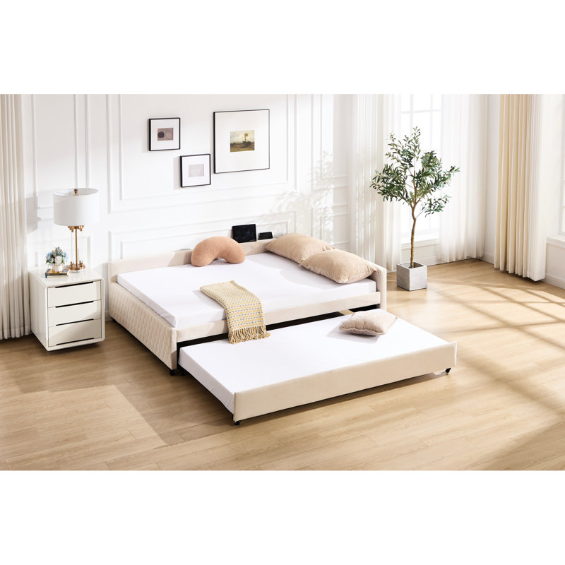 Lit de jour moderne en velours multifonctionnel avec couchette, grille coulissante en losange, pour la chambre à coucher, décoration tapissier sans sommier requis, chambre d'amis, structure en métal