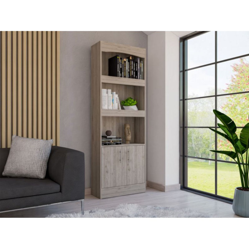 Durango Bookcase, Three Shelves, Double Door Cabinet, Beige