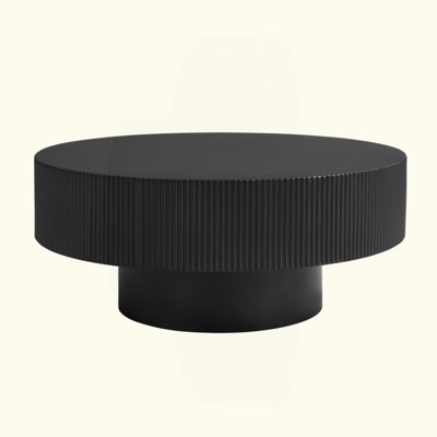 Elegant Easy Assembly Round Coffee Table With 6.8" Thick Tabletop, Modern Drum End Table, Minimalist Fluted Center Table With Sturdy Base For Living Room