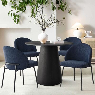 Ensemble de table de salle à manger 5 pièces pour 4 personnes avec table à piédestal noir et 4 chaises rembourrées