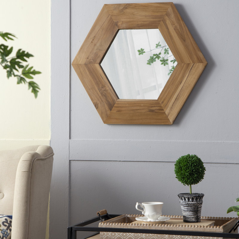 Miroir hexagonal avec cadre en bois, Naturel