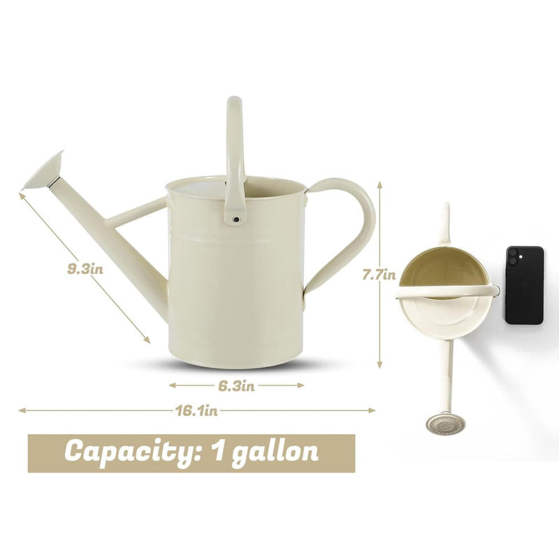 Metal Watering Can with Removable Spout, Galvanized 1 gal., Perfect for Indoor & Outdoor Use (Yellow), White
