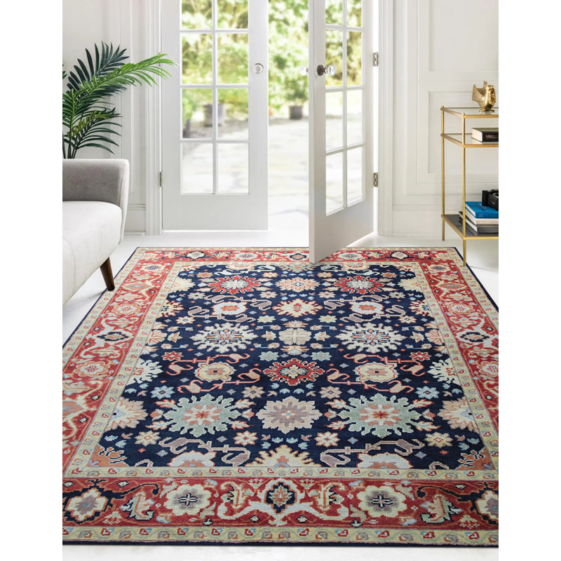 Tapis bleu marine en laine noué à la main Lympsham
