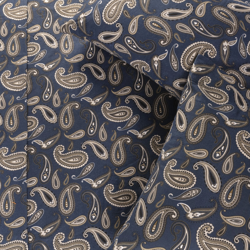 Ensemble de draps 100% coton, Marine cachemire, Ensemble de draps pour lit simple TG + 1 drap-hous