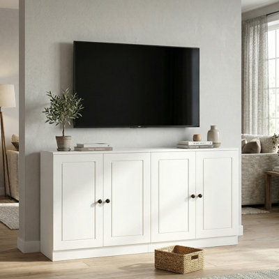 Modern 58.66" Wide Media Console with 4 Doors, Soft-Close Hinges & Adjustable Storage, Minimalist TV Stand for Living Room