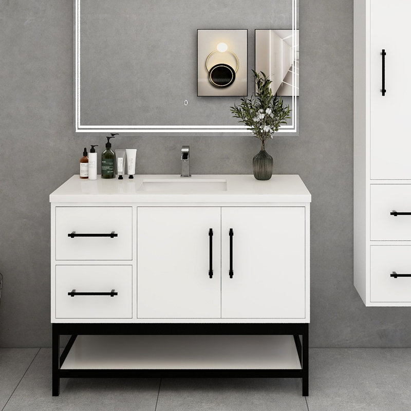 Meuble-lavabo mural 42 po avec lavabo et support en acrylique renforcé Victoria, Blanc lustré