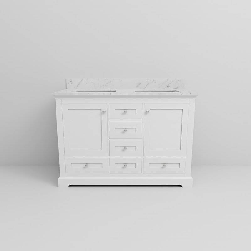 Dukes 48 in. W x 22 in. D Double Bath Vanity, White, White Carrara Marble