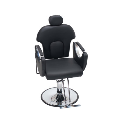 Fauteuil de coiffeur hydraulique professionnel - Fauteuil de salon inclinable réglable en hauteur avec rotation à 360 °, revêtement en cuir polyuréthane pour salon de coiffure, noir moderne
