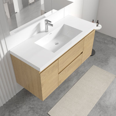 Sonakshi 48 inch Fully Assembled Single Floating Bathroom Vanity with Solid Surface Sink -  Orren Ellis, D0DD7EBAAB704FB98522D9BC147BA7D2