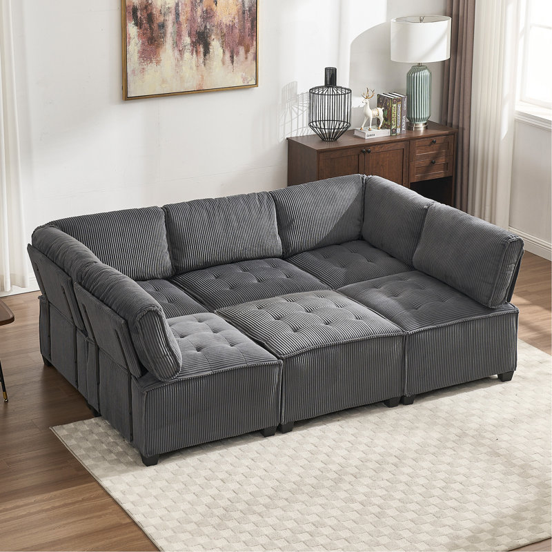 Sectional Sofa U Shaped Modular Couch With Reversible Chaise Modular Sofa Sectional Couch,6- Seat Convertible Sofa,Fit For Living Room