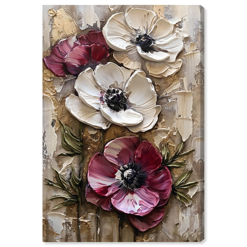Large Beige and Red Floral Canvas Art