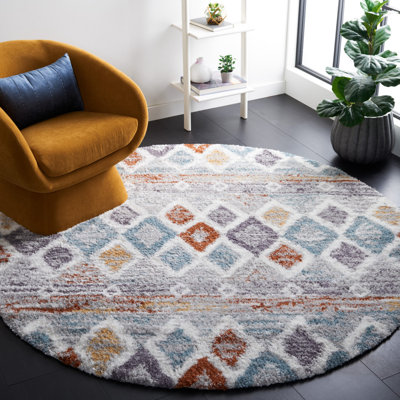 Evangelyn Geometric Blue Rust/Ivory Area Rug