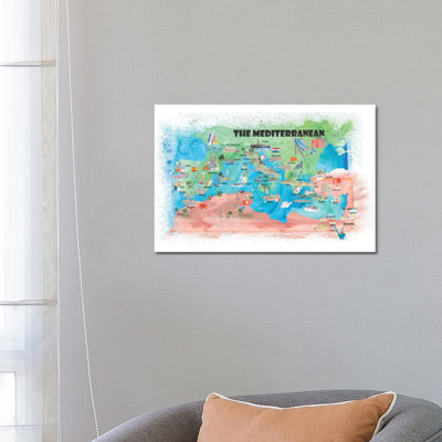 Mediterranean Cruise Travel Poster Map Spain Italy Greece Palma Ibiza by Markus & Martina Bleichner - Wrapped Canvas Gallery-Wrapped Canvas Giclée