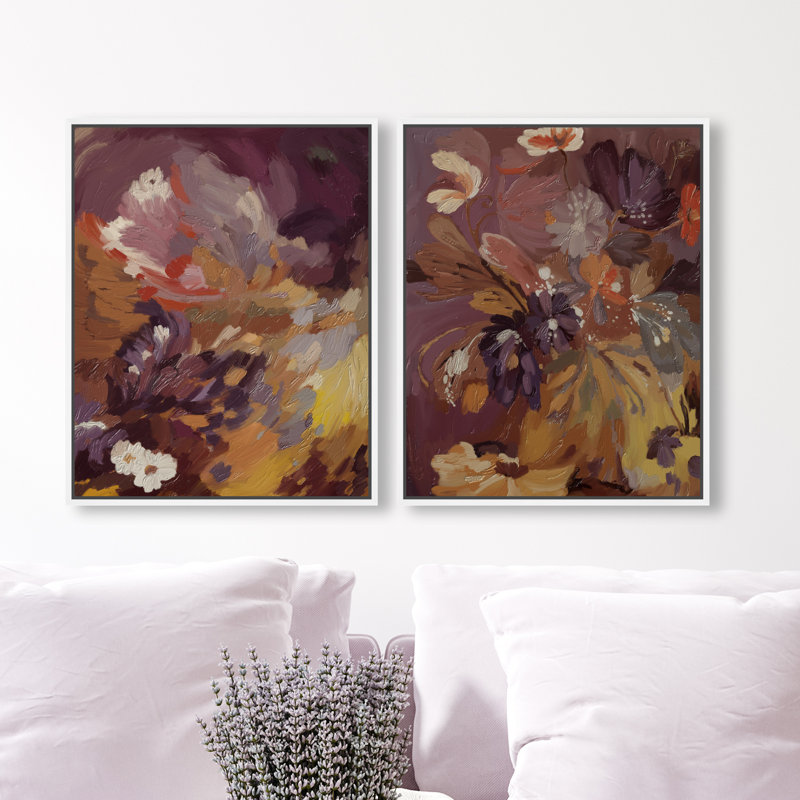 Crimson garden Set Canvas Abstract Print by Oliver Gal, Black Frame, 16 x 20, 17"H x 21"W, White Floater Frame