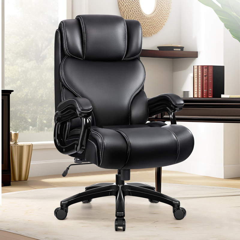 Fauteuil de direction luxueux en cuir avec support lombaire réglable, Noir, noir, noir, noir
