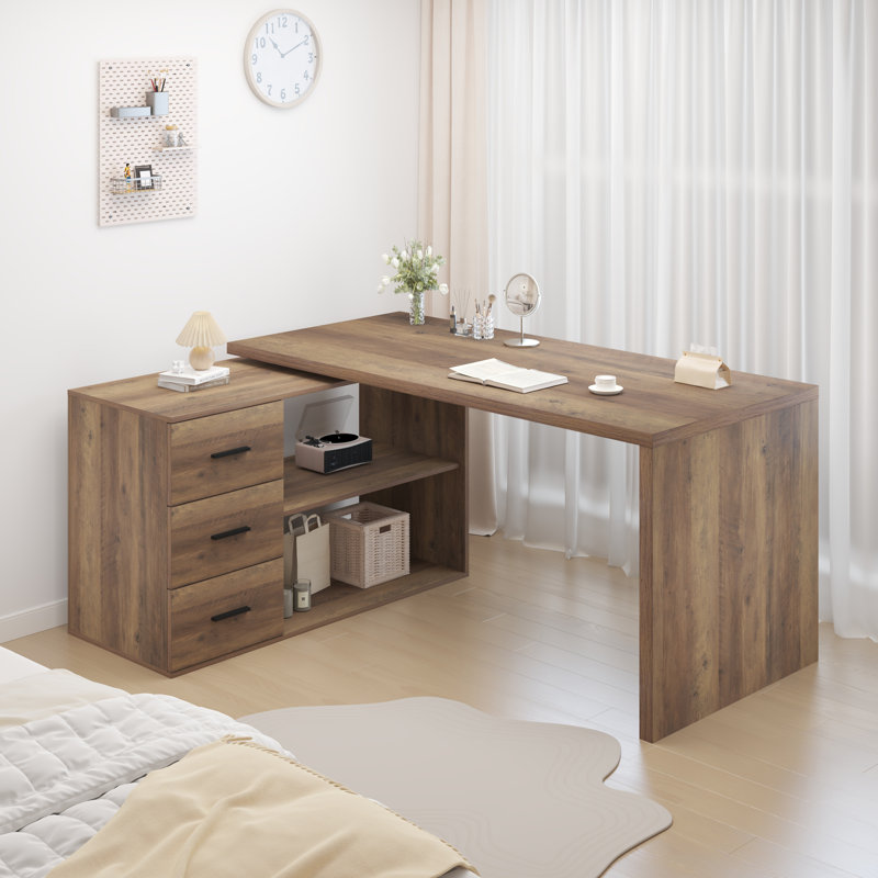 Jahnvi L-shaped desk, Rustic Oak, 29.9" H x 55.1" W x 19.7" D