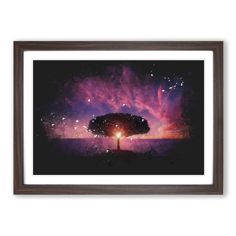 Lone Tree Beneath a Purple Sunset - Picture Frame Graphic Art Print, Walnut Framed, 62cm H x 87cm W x 2cm D