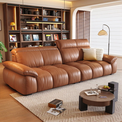 Brown Genuine Leather Modular Sofa cushion Threeseat