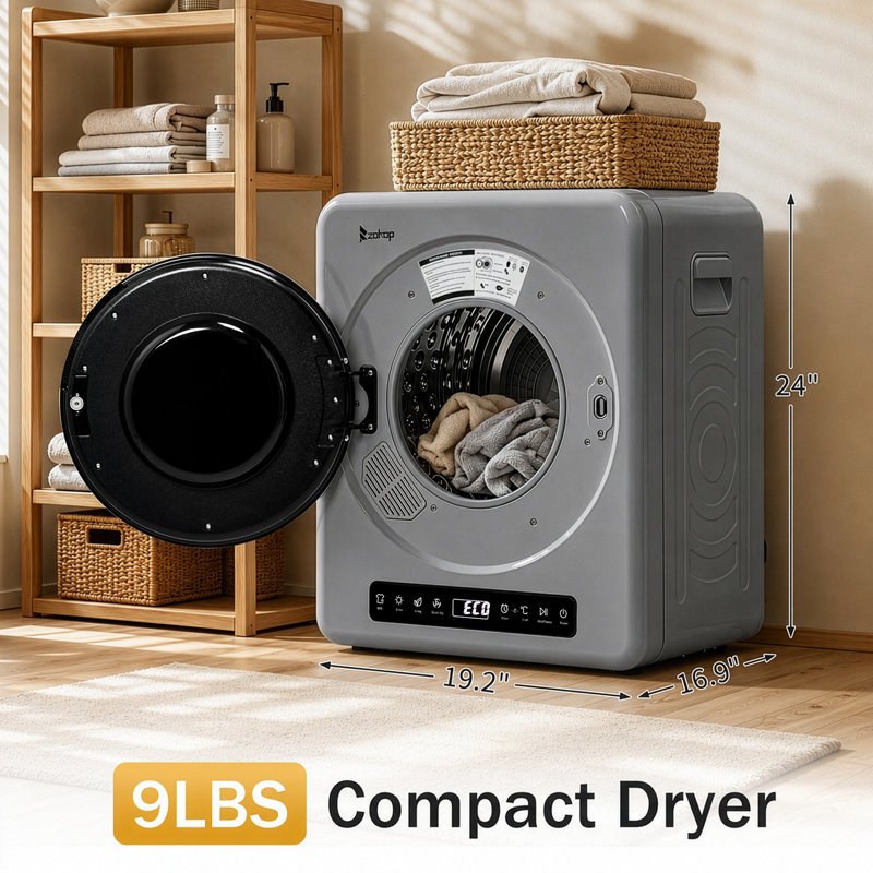 1,7 pi cu Sèche-linge électrique 9LBS gris titane avec contrôle tactile, capteur de sécurité et verrouillage pour enfant